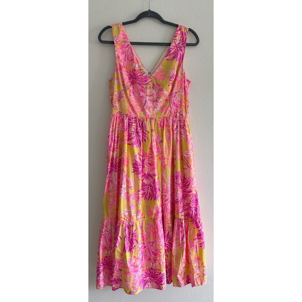 Lilly Pulitzer Bri Bright Floral Midi Cotton Dress Size 8